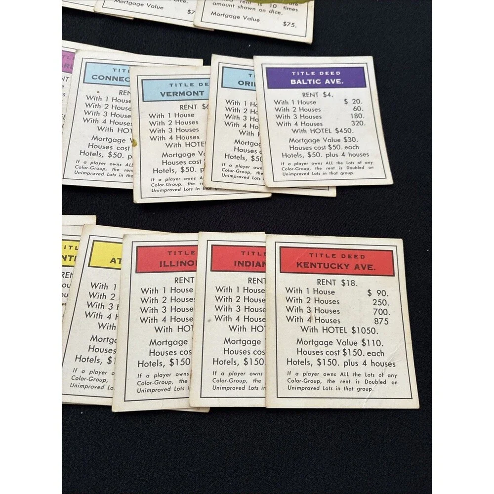 1973 Monopoly Game Property Title Deed Community Chance Cards Replacement Parts
